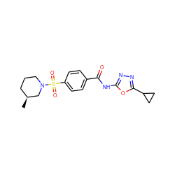 C[C@H]1CCCN(S(=O)(=O)c2ccc(C(=O)Nc3nnc(C4CC4)o3)cc2)C1 ZINC000002456963