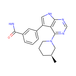 C[C@H]1CCCN(c2ncnc3[nH]cc(-c4cccc(C(N)=O)c4)c23)C1 ZINC000210717629