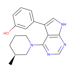 C[C@H]1CCCN(c2ncnc3[nH]cc(-c4cccc(O)c4)c23)C1 ZINC000210717527