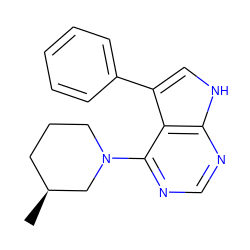 C[C@H]1CCCN(c2ncnc3[nH]cc(-c4ccccc4)c23)C1 ZINC000210751376