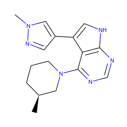 C[C@H]1CCCN(c2ncnc3[nH]cc(-c4cnn(C)c4)c23)C1 ZINC000210753837