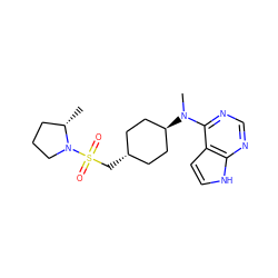 C[C@H]1CCCN1S(=O)(=O)C[C@H]1CC[C@H](N(C)c2ncnc3[nH]ccc23)CC1 ZINC000261162419