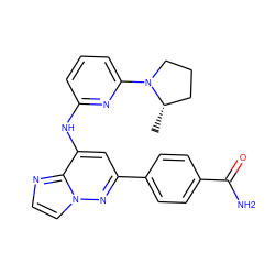 C[C@H]1CCCN1c1cccc(Nc2cc(-c3ccc(C(N)=O)cc3)nn3ccnc23)n1 ZINC000207348496