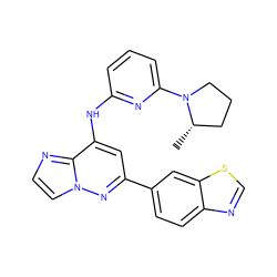 C[C@H]1CCCN1c1cccc(Nc2cc(-c3ccc4ncsc4c3)nn3ccnc23)n1 ZINC000207382820