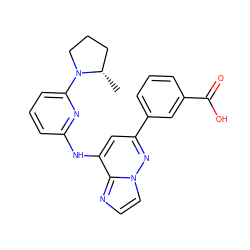 C[C@H]1CCCN1c1cccc(Nc2cc(-c3cccc(C(=O)O)c3)nn3ccnc23)n1 ZINC000207342248