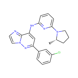 C[C@H]1CCCN1c1cccc(Nc2cc(-c3cccc(Cl)c3)nn3ccnc23)n1 ZINC000207407657