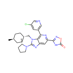 C[C@H]1CCCN1c1nc2cc(-c3noc(=O)[nH]3)nc(-c3cncc(Cl)c3)c2n1C[C@H]1CC[C@H](C)CC1 ZINC001772626001