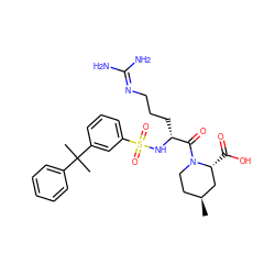 C[C@H]1CCN(C(=O)[C@@H](CCCN=C(N)N)NS(=O)(=O)c2cccc(C(C)(C)c3ccccc3)c2)[C@H](C(=O)O)C1 ZINC000027523588