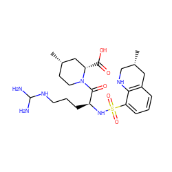 C[C@H]1CCN(C(=O)[C@H](CCCNC(N)N)NS(=O)(=O)c2cccc3c2NC[C@H](C)C3)[C@@H](C(=O)O)C1 ZINC000029336164