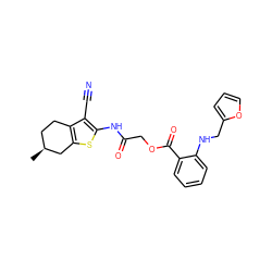 C[C@H]1CCc2c(sc(NC(=O)COC(=O)c3ccccc3NCc3ccco3)c2C#N)C1 ZINC000008671243