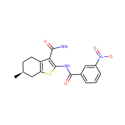 C[C@H]1CCc2c(sc(NC(=O)c3cccc([N+](=O)[O-])c3)c2C(N)=O)C1 ZINC000000993977