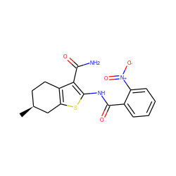 C[C@H]1CCc2c(sc(NC(=O)c3ccccc3[N+](=O)[O-])c2C(N)=O)C1 ZINC000000687045