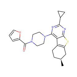 C[C@H]1CCc2c(sc3nc(C4CC4)nc(N4CCN(C(=O)c5ccco5)CC4)c23)C1 ZINC000001377078