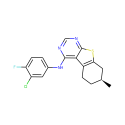 C[C@H]1CCc2c(sc3ncnc(Nc4ccc(F)c(Cl)c4)c23)C1 ZINC000000132478