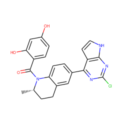 C[C@H]1CCc2cc(-c3nc(Cl)nc4[nH]ccc34)ccc2N1C(=O)c1ccc(O)cc1O ZINC000653661727