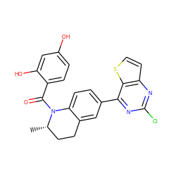 C[C@H]1CCc2cc(-c3nc(Cl)nc4ccsc34)ccc2N1C(=O)c1ccc(O)cc1O ZINC000653674088