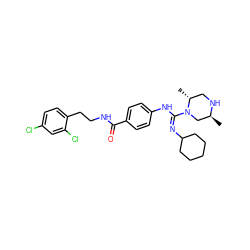 C[C@H]1CN(/C(=N\C2CCCCC2)Nc2ccc(C(=O)NCCc3ccc(Cl)cc3Cl)cc2)[C@H](C)CN1 ZINC000013581446