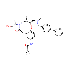 C[C@H]1CN([C@@H](C)CO)C(=O)Cc2cc(NC(=O)C3CC3)ccc2O[C@@H]1CN(C)Cc1ccc(-c2ccccc2)cc1 ZINC000095605734