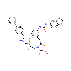 C[C@H]1CN([C@@H](C)CO)C(=O)Cc2cc(NC(=O)Nc3ccc4c(c3)OCO4)ccc2O[C@@H]1CN(C)Cc1ccc(-c2ccccc2)cc1 ZINC000095603371