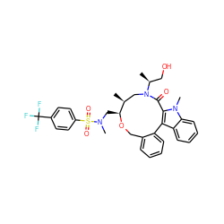 C[C@H]1CN([C@@H](C)CO)C(=O)c2c(c3ccccc3n2C)-c2ccccc2CO[C@H]1CN(C)S(=O)(=O)c1ccc(C(F)(F)F)cc1 ZINC000095598938