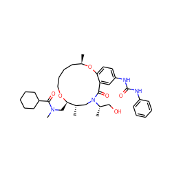 C[C@H]1CN([C@@H](C)CO)C(=O)c2cc(NC(=O)Nc3ccccc3)ccc2O[C@H](C)CCCCO[C@@H]1CN(C)C(=O)C1CCCCC1 ZINC000095598845