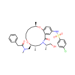 C[C@H]1CN([C@@H](C)CO)C(=O)c2cc(NS(=O)(=O)c3ccc(Cl)cc3)ccc2O[C@H](C)CCCCO[C@@H]1CN(C)C(=O)Cc1ccccc1 ZINC000095599626