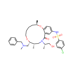 C[C@H]1CN([C@@H](C)CO)C(=O)c2cc(NS(=O)(=O)c3ccc(Cl)cc3)ccc2O[C@H](C)CCCCO[C@H]1CN(C)Cc1ccccc1 ZINC000095600967