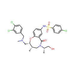 C[C@H]1CN([C@@H](C)CO)C(=O)c2cc(NS(=O)(=O)c3ccc(Cl)cc3)ccc2O[C@H]1CN(C)Cc1ccc(Cl)c(Cl)c1 ZINC000095603715