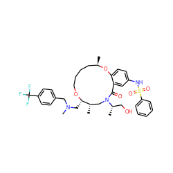 C[C@H]1CN([C@@H](C)CO)C(=O)c2cc(NS(=O)(=O)c3ccccc3)ccc2O[C@H](C)CCCCO[C@H]1CN(C)Cc1ccc(C(F)(F)F)cc1 ZINC000095603063