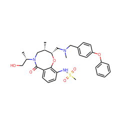 C[C@H]1CN([C@@H](C)CO)C(=O)c2cccc(NS(C)(=O)=O)c2O[C@H]1CN(C)Cc1ccc(Oc2ccccc2)cc1 ZINC000073370495