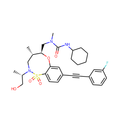 C[C@H]1CN([C@@H](C)CO)S(=O)(=O)c2ccc(C#Cc3cccc(F)c3)cc2O[C@@H]1CN(C)C(=O)NC1CCCCC1 ZINC000095602056