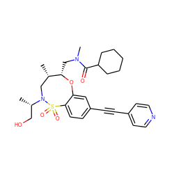 C[C@H]1CN([C@@H](C)CO)S(=O)(=O)c2ccc(C#Cc3ccncc3)cc2O[C@H]1CN(C)C(=O)C1CCCCC1 ZINC000095600455