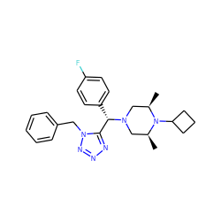 C[C@H]1CN([C@@H](c2ccc(F)cc2)c2nnnn2Cc2ccccc2)C[C@@H](C)N1C1CCC1 ZINC000058590840