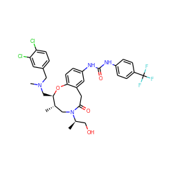 C[C@H]1CN([C@H](C)CO)C(=O)Cc2cc(NC(=O)Nc3ccc(C(F)(F)F)cc3)ccc2O[C@@H]1CN(C)Cc1ccc(Cl)c(Cl)c1 ZINC000095598944