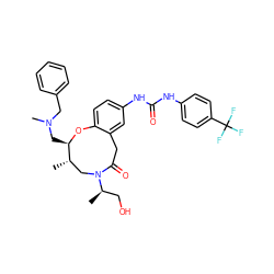 C[C@H]1CN([C@H](C)CO)C(=O)Cc2cc(NC(=O)Nc3ccc(C(F)(F)F)cc3)ccc2O[C@@H]1CN(C)Cc1ccccc1 ZINC000095605640