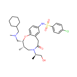 C[C@H]1CN([C@H](C)CO)C(=O)Cc2cc(NS(=O)(=O)c3ccc(Cl)cc3)ccc2O[C@H]1CN(C)CC1CCCCC1 ZINC000095598761