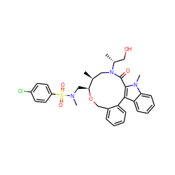 C[C@H]1CN([C@H](C)CO)C(=O)c2c(c3ccccc3n2C)-c2ccccc2CO[C@H]1CN(C)S(=O)(=O)c1ccc(Cl)cc1 ZINC000072138295