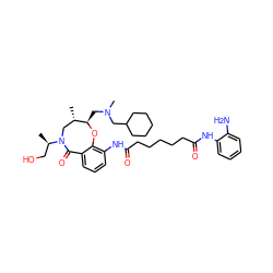 C[C@H]1CN([C@H](C)CO)C(=O)c2cccc(NC(=O)CCCCCC(=O)Nc3ccccc3N)c2O[C@@H]1CN(C)CC1CCCCC1 ZINC000095602345