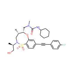 C[C@H]1CN([C@H](C)CO)S(=O)(=O)c2ccc(C#Cc3ccc(F)cc3)cc2O[C@H]1CN(C)C(=O)NC1CCCCC1 ZINC000095604539