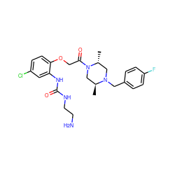 C[C@H]1CN(C(=O)COc2ccc(Cl)cc2NC(=O)NCCN)[C@H](C)CN1Cc1ccc(F)cc1 ZINC000028821515