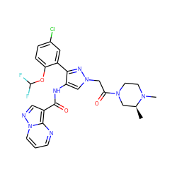 C[C@H]1CN(C(=O)Cn2cc(NC(=O)c3cnn4cccnc34)c(-c3cc(Cl)ccc3OC(F)F)n2)CCN1C ZINC001772644166