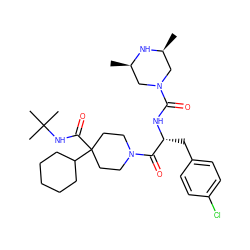 C[C@H]1CN(C(=O)N[C@H](Cc2ccc(Cl)cc2)C(=O)N2CCC(C(=O)NC(C)(C)C)(C3CCCCC3)CC2)C[C@@H](C)N1 ZINC000071316032