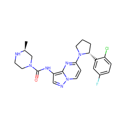 C[C@H]1CN(C(=O)Nc2cnn3ccc(N4CCC[C@@H]4c4cc(F)ccc4Cl)nc23)CCN1 ZINC000118395745