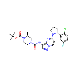 C[C@H]1CN(C(=O)Nc2cnn3ccc(N4CCC[C@@H]4c4cc(F)ccc4Cl)nc23)CCN1C(=O)OC(C)(C)C ZINC000118398278