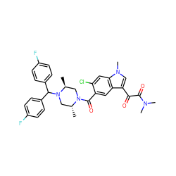 C[C@H]1CN(C(=O)c2cc3c(C(=O)C(=O)N(C)C)cn(C)c3cc2Cl)[C@H](C)CN1C(c1ccc(F)cc1)c1ccc(F)cc1 ZINC000049762651