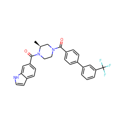 C[C@H]1CN(C(=O)c2ccc(-c3cccc(C(F)(F)F)c3)cc2)CCN1C(=O)c1ccc2cc[nH]c2c1 ZINC000049110501