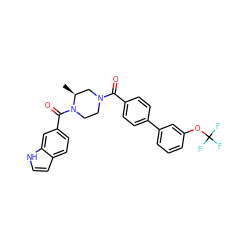 C[C@H]1CN(C(=O)c2ccc(-c3cccc(OC(F)(F)F)c3)cc2)CCN1C(=O)c1ccc2cc[nH]c2c1 ZINC000049785377