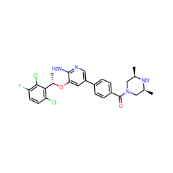 C[C@H]1CN(C(=O)c2ccc(-c3cnc(N)c(O[C@@H](C)c4c(Cl)ccc(F)c4Cl)c3)cc2)C[C@@H](C)N1 ZINC000072180410