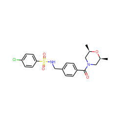 C[C@H]1CN(C(=O)c2ccc(CNS(=O)(=O)c3ccc(Cl)cc3)cc2)C[C@@H](C)O1 ZINC000042990094