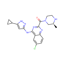 C[C@H]1CN(C(=O)c2nc(Nc3cc(C4CC4)[nH]n3)c3cc(Cl)ccc3n2)CCN1 ZINC001772615689